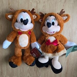 Disney 2025 Christmas Mickey & Minnie Mouse Reindeer Plush Set 🎄 New with Tags